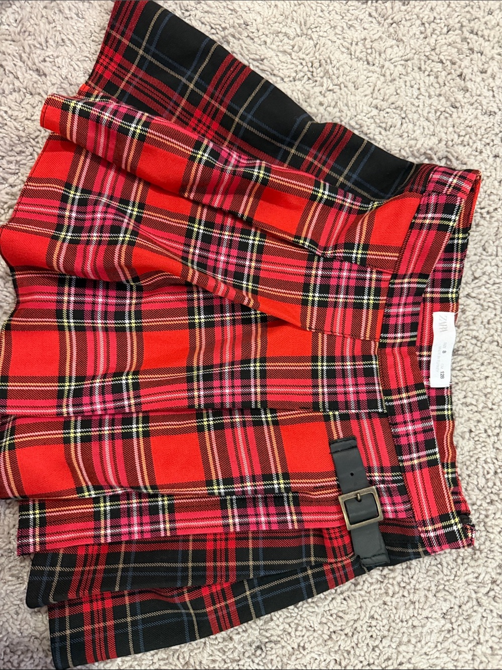 Zara Red Black Pink Plaid Pleated Skirt